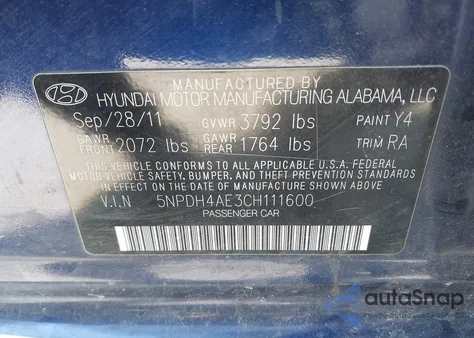 2012 Hyundai Elantra Limited z USA, uszkodzony, nr VIN 5NPDH4AE3CH111600